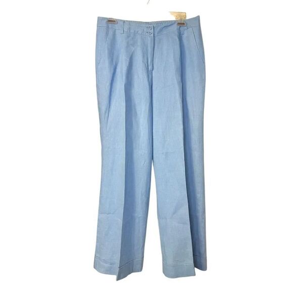 Coldwater Creek Pants - Coldwater Creek Linen Pants Pleated Front Sz. 10P Blue Cuffed